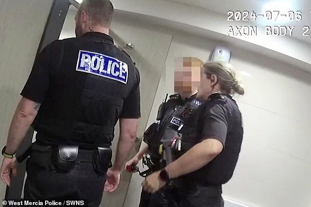 A shocking clip, released by the police force, shows officers having to force open the door to arrest the disgraced soldier