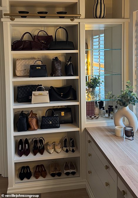 And shelves brimming with luxury items - including £20,000 Hermès handbags, Jimmy Choo and Saint Laurent heels, and a jaw-dropping Chanel collection