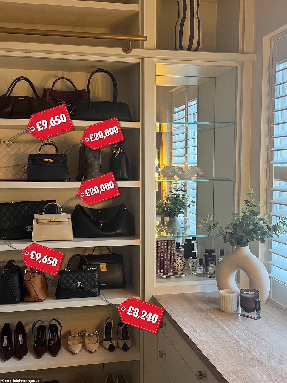 The S Club singer, 47, showed off her extravagant designer collection as she thanked Neville Johnson Furniture for bringing her dream space to life