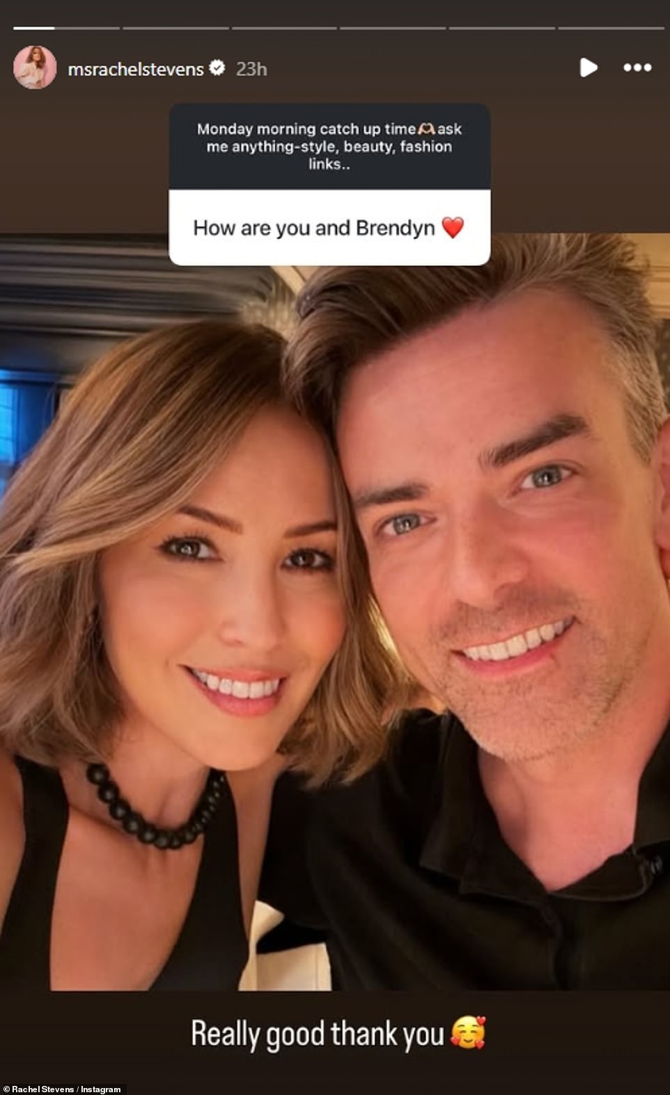 The post comes after Rachel shared an update on how her romance is going with boyfriend Brendyn Hatfield, 38, last month
