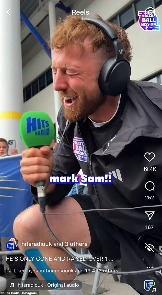 Proving the pain is all worth it, Sam couldn't wipe the smile off his face as he smashed the £1million mark - with one more day to raise even more funds