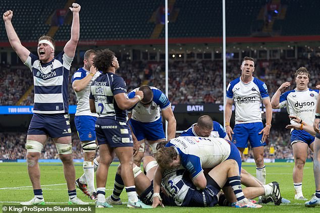 Batley (left) celebrates beating tonight's opponents Bath at the Principality Stadium in Cardiff last month