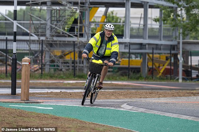 Councillor Robin Bromham for Leverstock Green Ward trying out the new roundabout on June 3, 2025