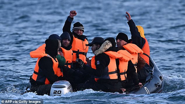 Advocates think the scheme will send the message that Britain is not 'a soft touch' on illegal migration (pictured: migrants in the Channel on a small boat this year)