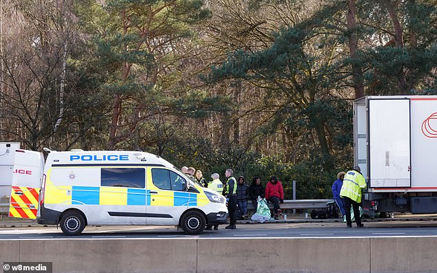 Ten suspected illegal migrants were discovered hiding in the back of a Spanish-registered lorry among crates of oranges on a motorway in Surrey in February