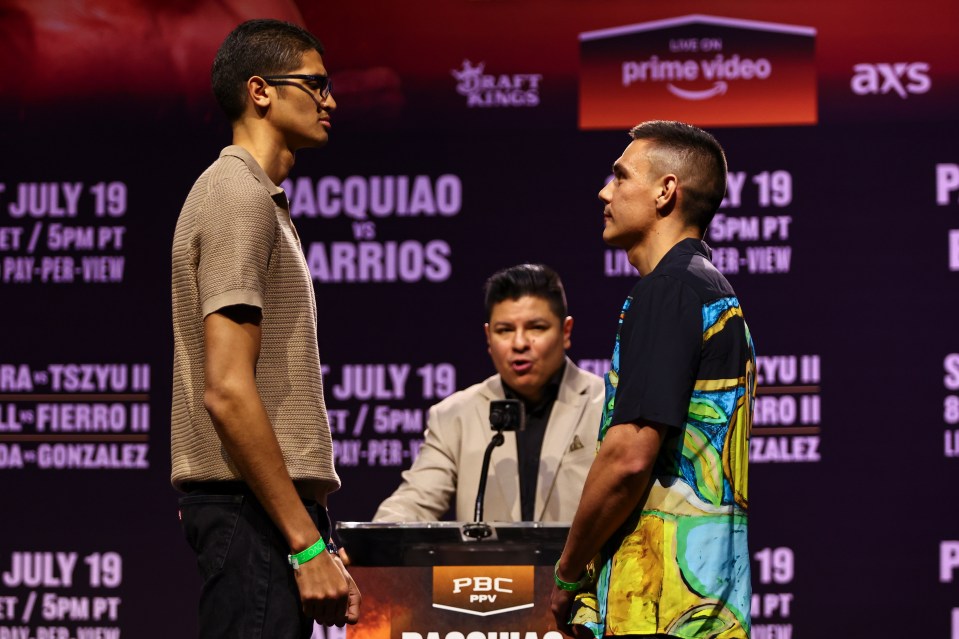 Sebastian Fundora and Tim Tszyu posing at a press conference.