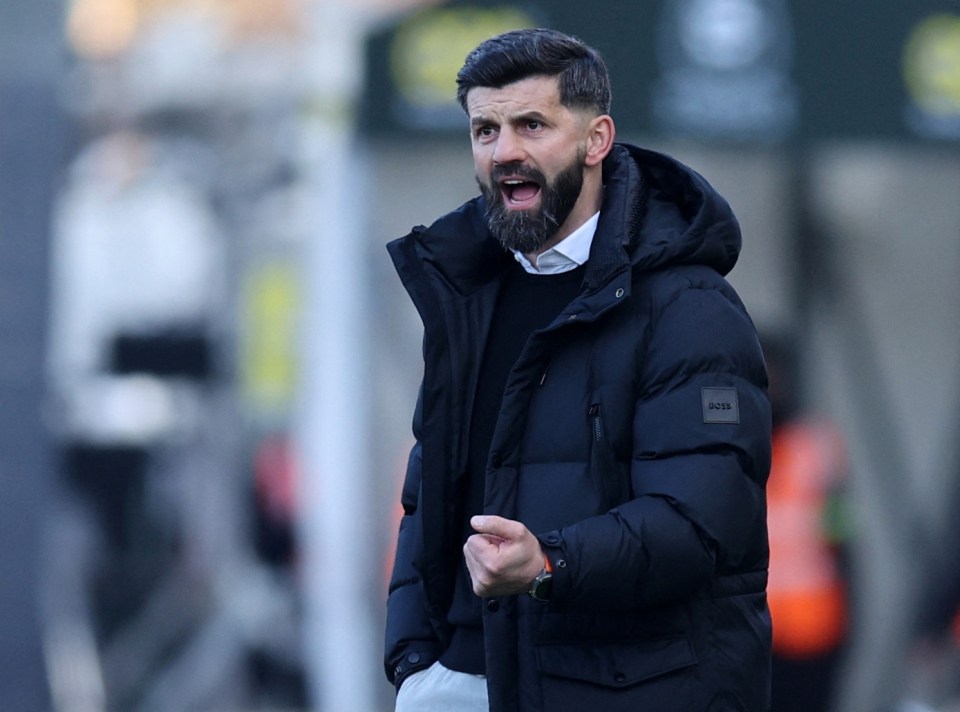 Miron Muslic, Plymouth Argyle manager, at a soccer match.