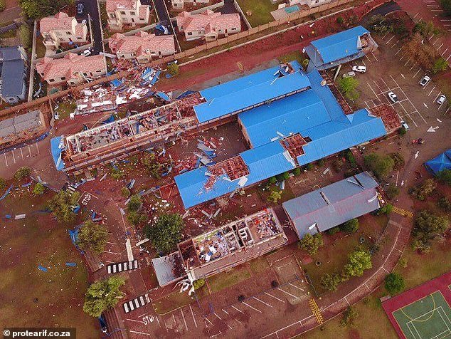The school last hit the headlines due to high winds when a tornado blew off its roof and destroyed its buildings in 2017 (pictured)