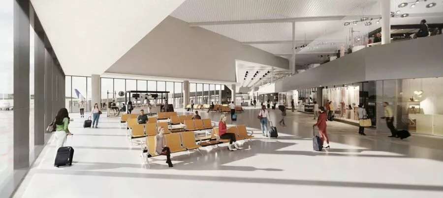 Illustration of the interior of Heraklion International Airport's new terminal.
