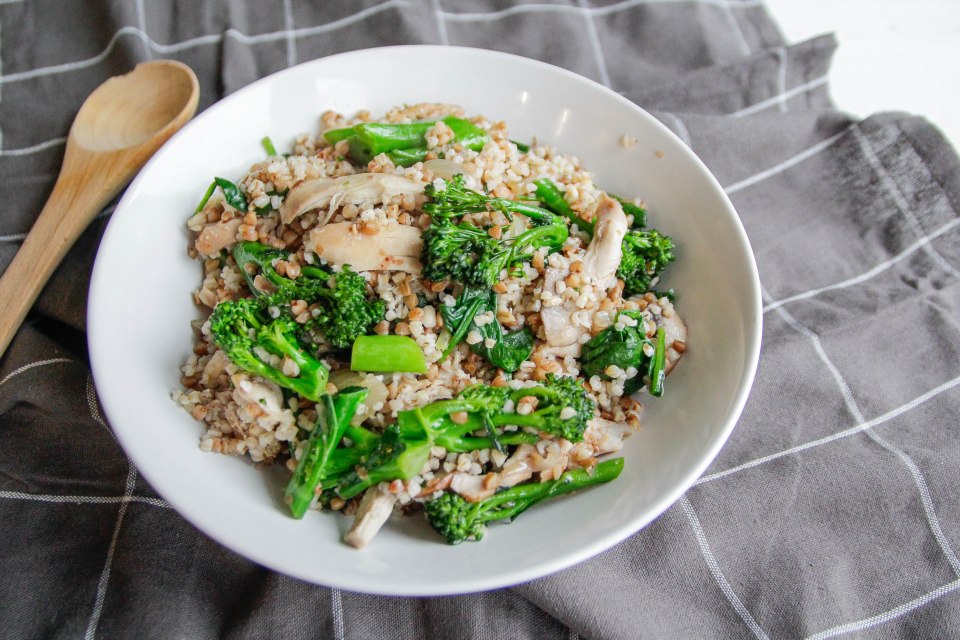 Buckwheat with chicken and vegetables.