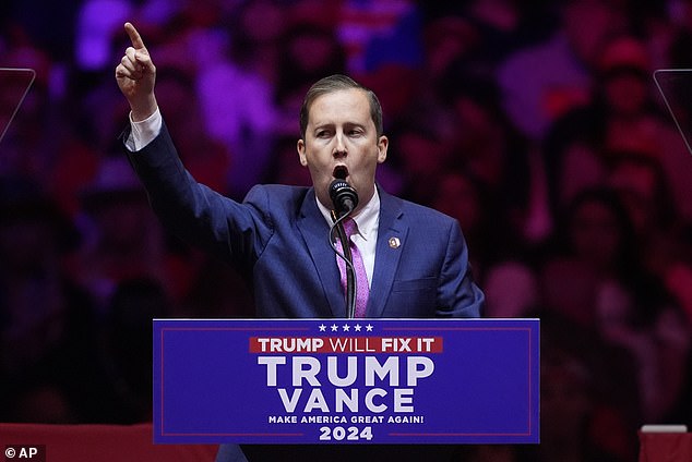 Sergio Gor speaks before Republican presidential nominee former President Donald Trump at a campaign rally at Madison Square Garden
