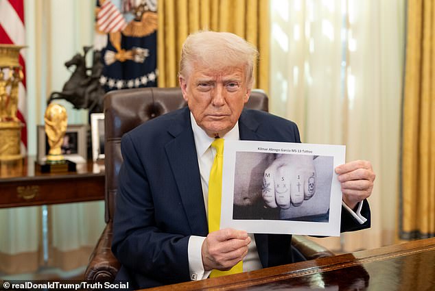 President Donald Trump had repeatedly maintained in an interview with ABC's Terry Moran that Abrego Garcia has M-S-1-3 tattooed on his hand