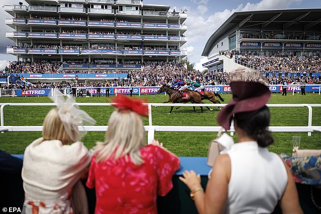 Thrills and spills: Racegoers get close to the action at the Epsom Derby on Friday