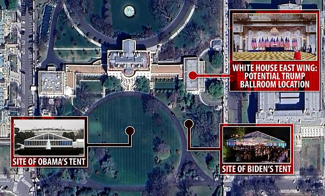 The most likely location for a Trump ballroom would be the East Wing. In the past, parts of the South Lawn have been used for tents to house state dinners in first the Obama administration and later by President Joe Biden