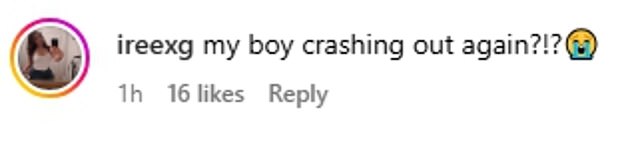 One user wrote: 'My boy crashing out again?!?'