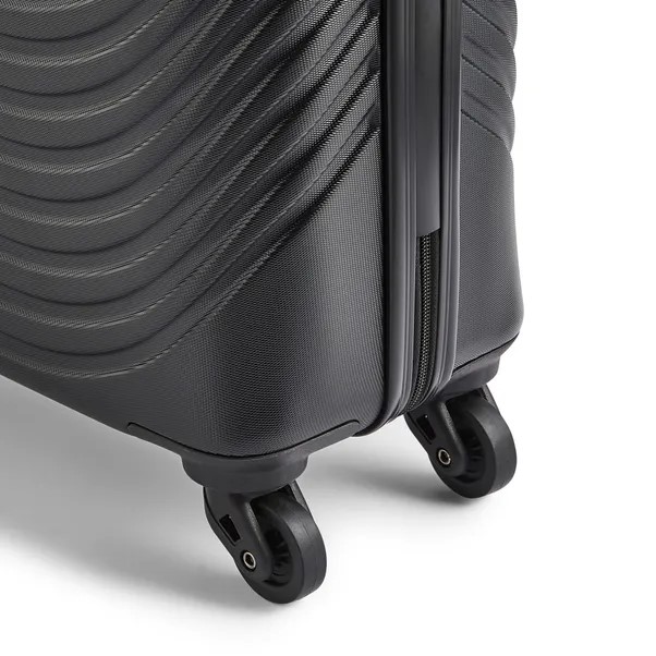 Black cabin suitcase with wheels.