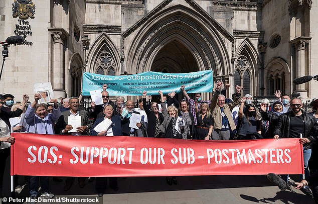 Former Post Office sub-postmasters celebrate after 42 of the victims were cleared in April 2021
