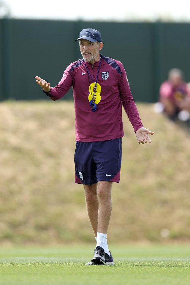 Thomas Tuchel, England's head coach, instructing during a training session.