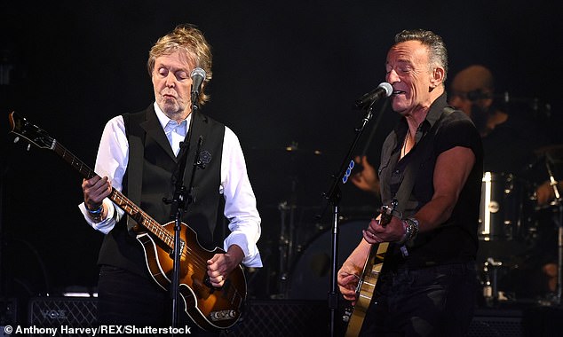But It wouldn't be the first time the two icons have shared a stage. In 2022, Bruce famously joined Sir Paul during his headline set at Glastonbury (pictured)