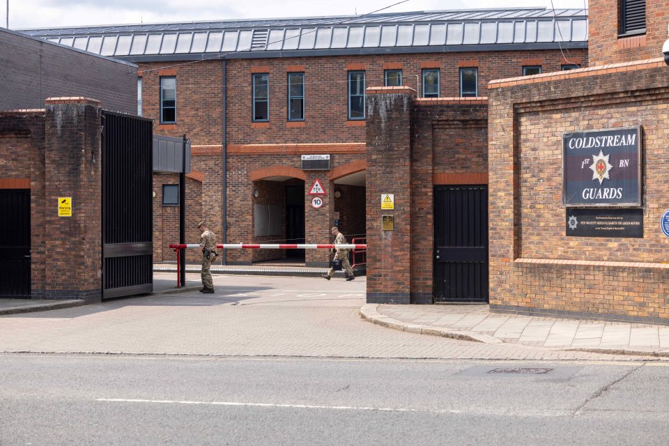 Security entrance to Victoria Barracks, home of the Coldstream Guards.