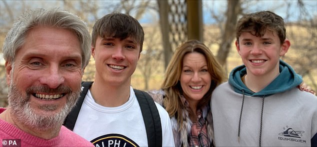 Pictured: Barnaby Webber (second left) , who was stabbed to death in Nottingham on June 14, 2023, at the age of 19, with his father David, mother Emma and brother Charlie (far right)