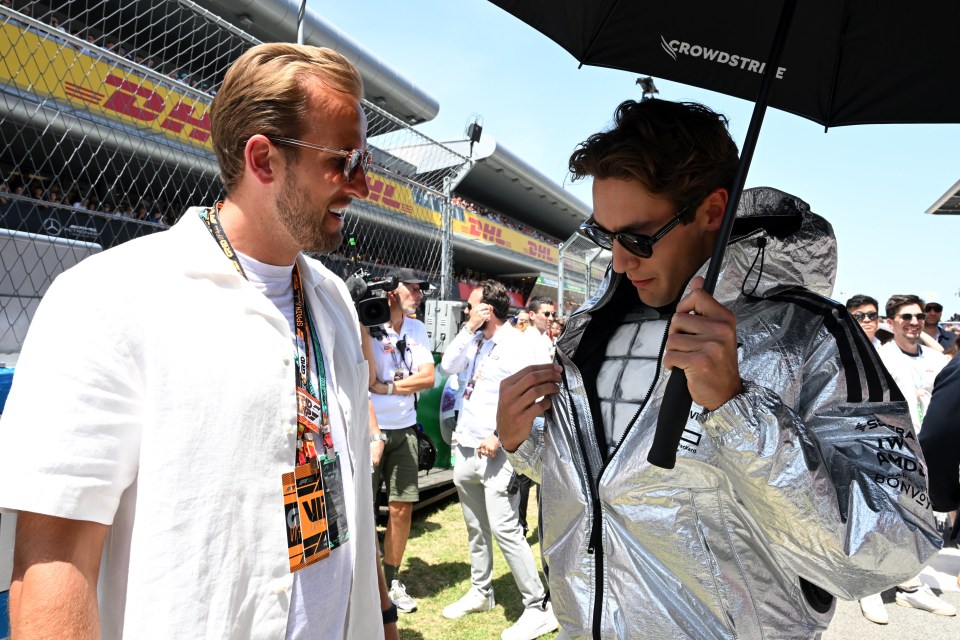 Harry Kane and George Russell at the F1 Grand Prix of Spain.