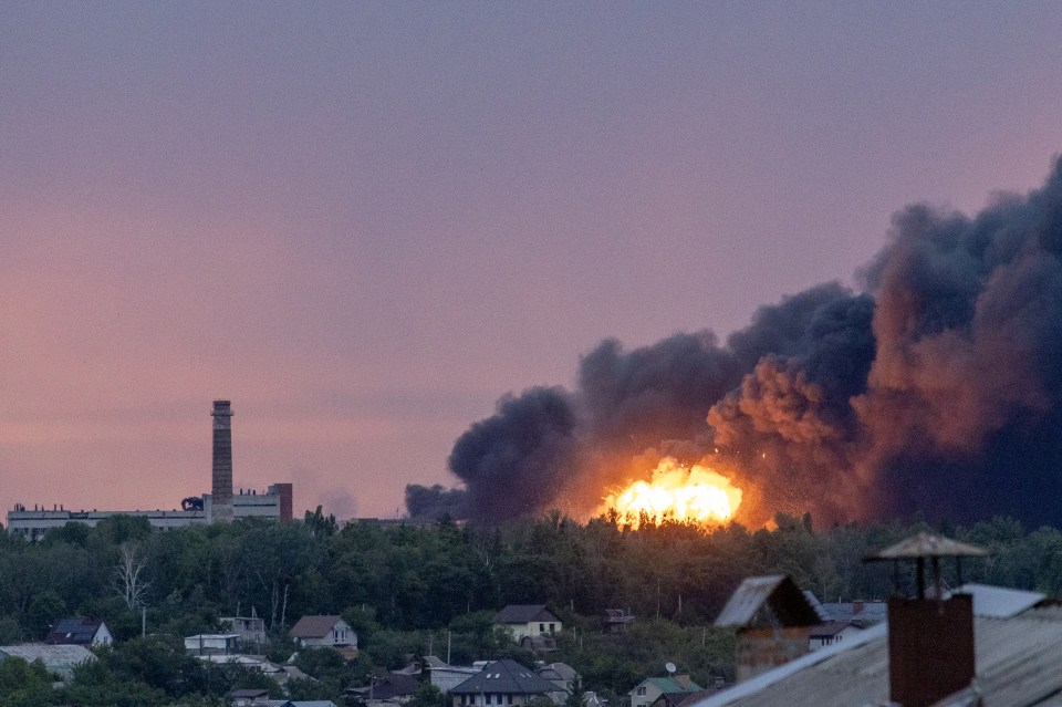 Large explosion and fire in Kharkiv, Ukraine.