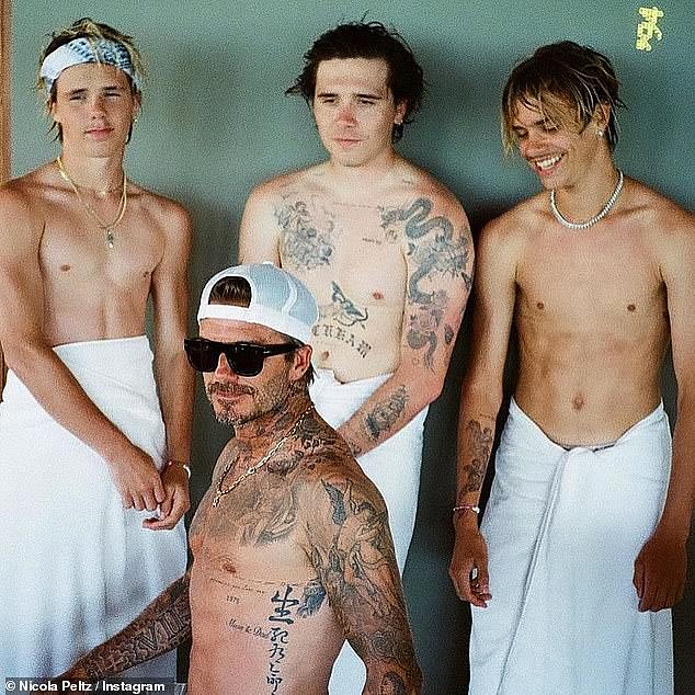 Cruz, Brooklyn and Romeo (L-R) have all followed in their father's footsteps by getting a plethora of tattooos
