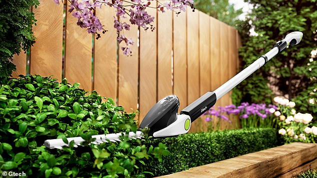 Particularly useful for those with hard-to-reach hedges, and with no wires to contend with, the trimmer has a 10ft reach so you can cut hedges safely without a ladder