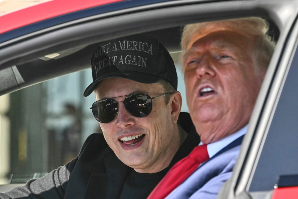Elon Musk and Donald Trump in a Tesla.