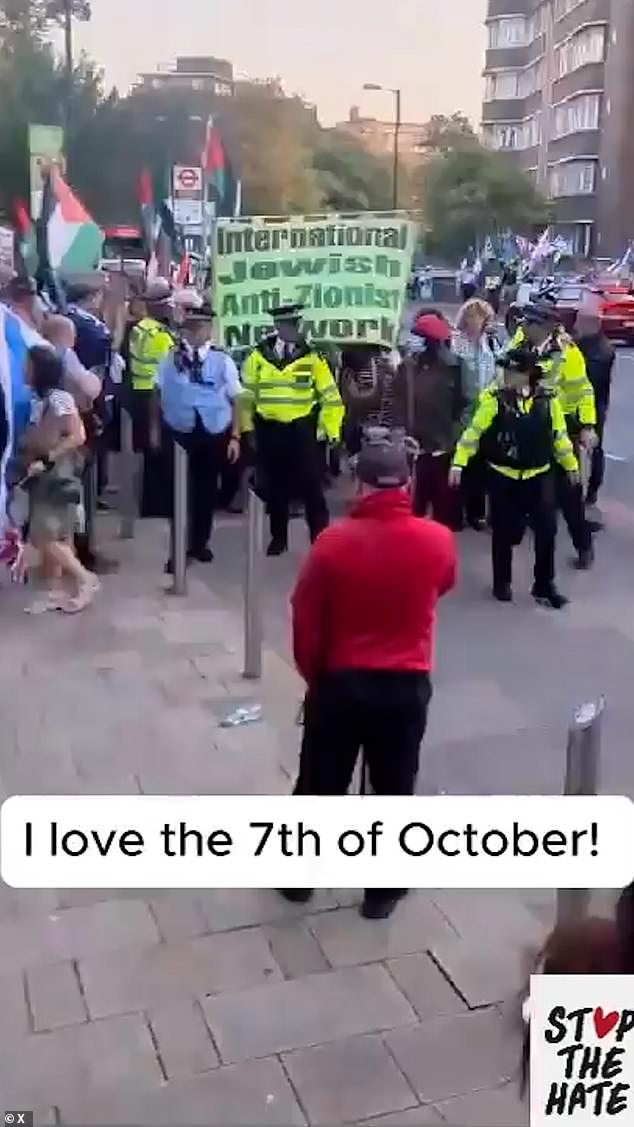 He was also filmed shouting 'I love the 7th of October' - his case was referred twice to the CPS but he was not charged with any offence