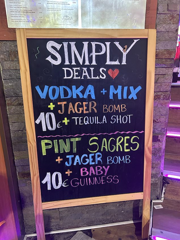 Picture shows a board advertising alcohol in Albufeira this week