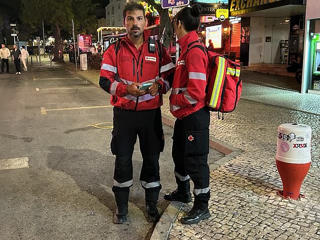Emergency services are seen in Albufeira on a night this week