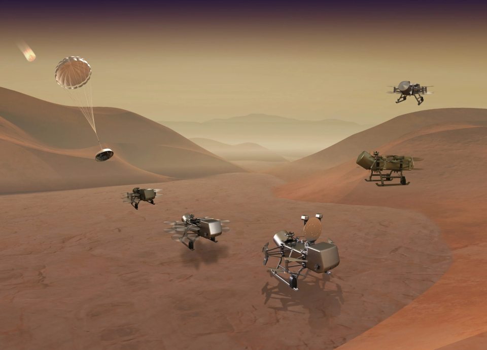 Illustration of Dragonfly drone on Titan.