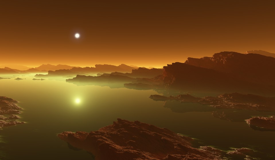 Titan, largest moon of Saturn with the hydrocarbon lakes. 3d illustration