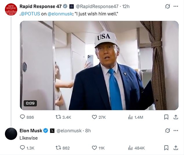 In a series of posts to his X account Musk, seemed to have cooled off on going after the president