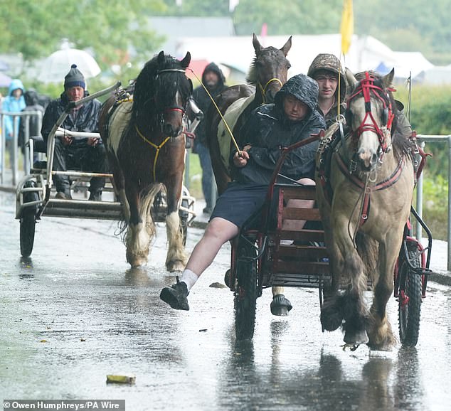 Families and even children hopped on their ponies and horses to trot down the lane, showing off the animals while others watched on from the side of the road
