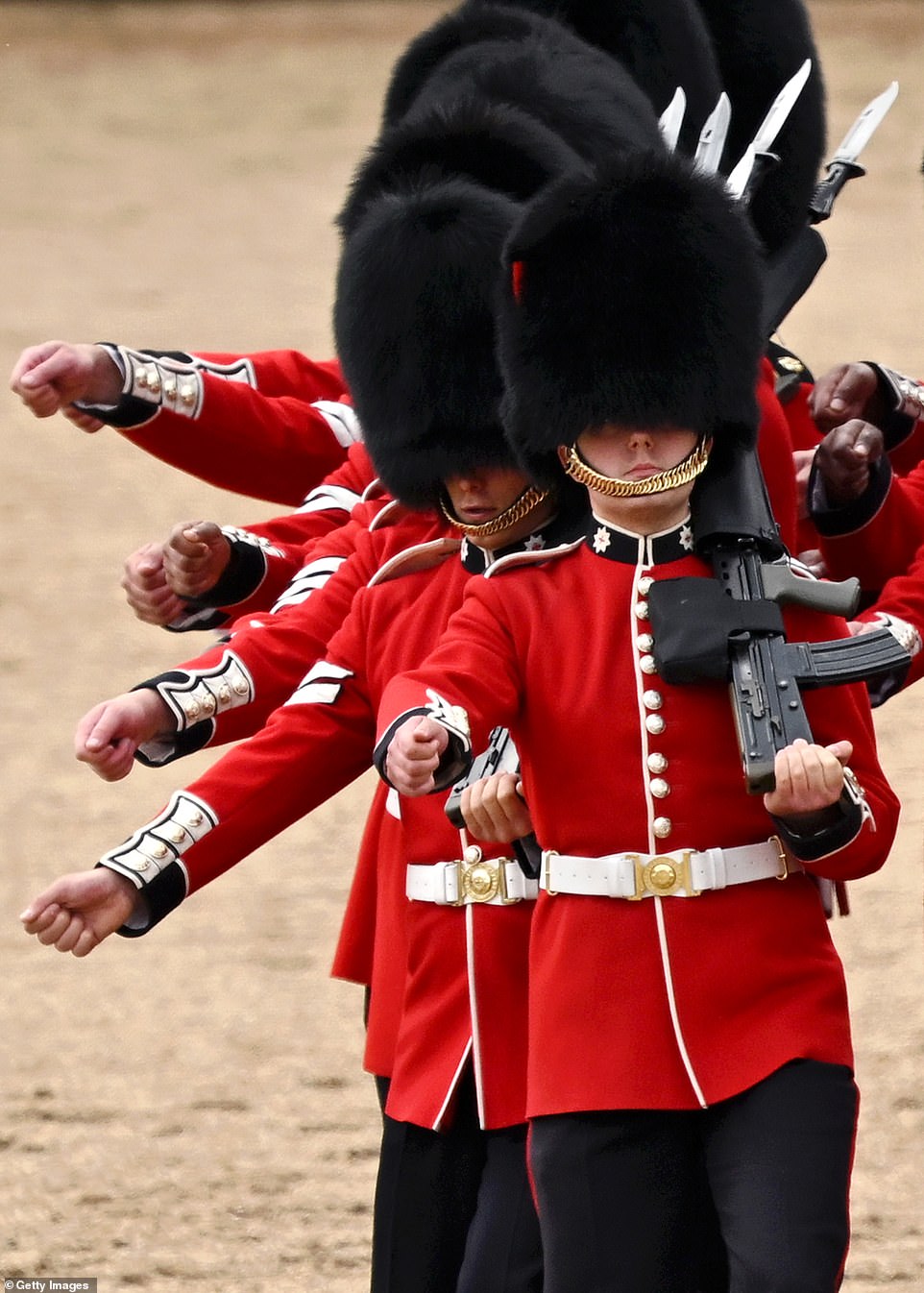 Soldiers of the Household Division during The Colonel's Review ahead of Trooping the Colour next weekend