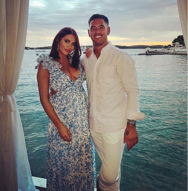 Amy Childs and her fiancé Billy DelBosq embracing.