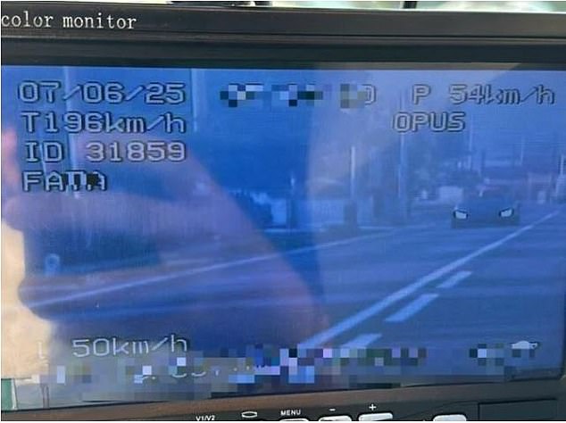 Footage showing the car's recorded speed - four times over the 30mph speed limit