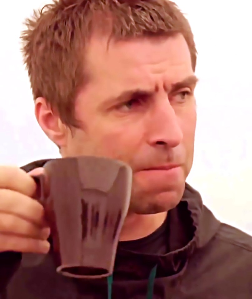 Liam Gallagher drinking tea.