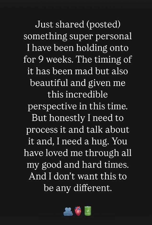 Later reflecting on her news, Jessie wrote on her Instagram Story: 'Just shared (posted) something super personal I have been holding onto for 9 weeks'