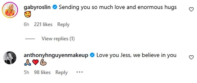 Jessie's celeb pals including Rita Ora and Marvin Humes flooded her post with supportive comments and well wishes