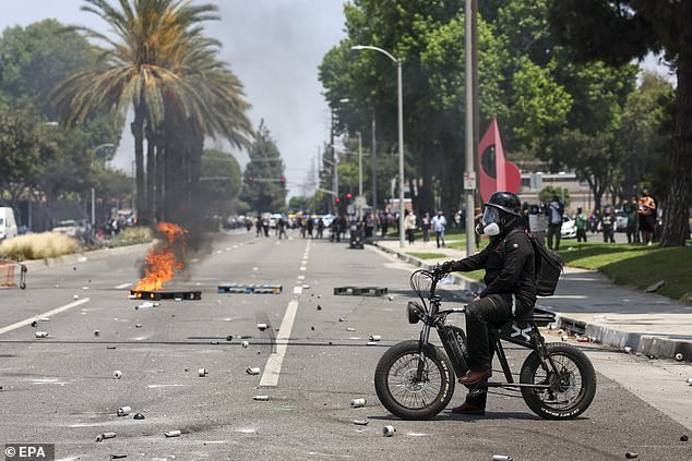 The palm tree-lined streets of Los Angeles was set ablaze by protestors