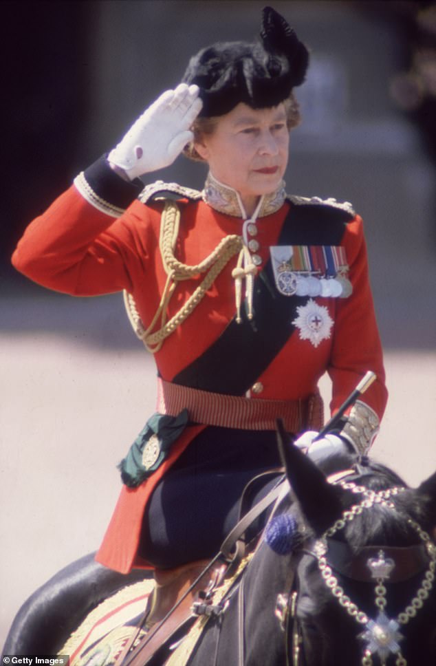 The King's reviving of the tradition in 2023 meant it was the first time a monarch had ridden in the parade since Queen Elizabeth (above) did in 1986