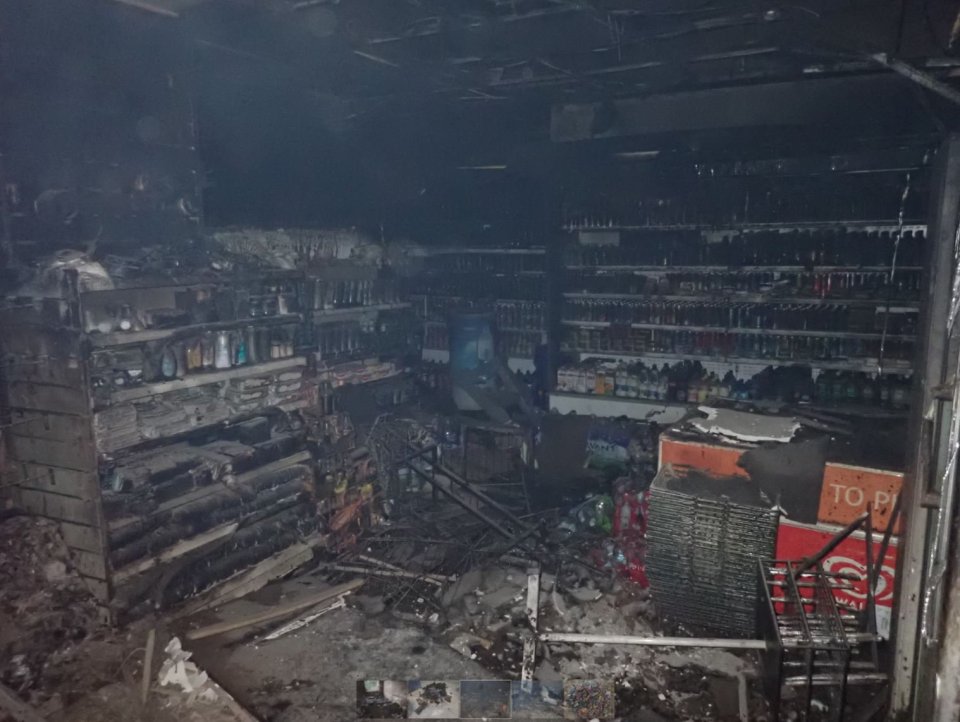 Fire damage to a shop interior.