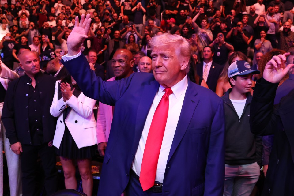 Donald Trump waving to a crowd.