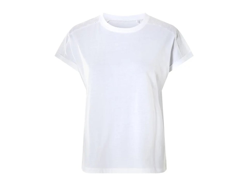 White short-sleeve t-shirt.