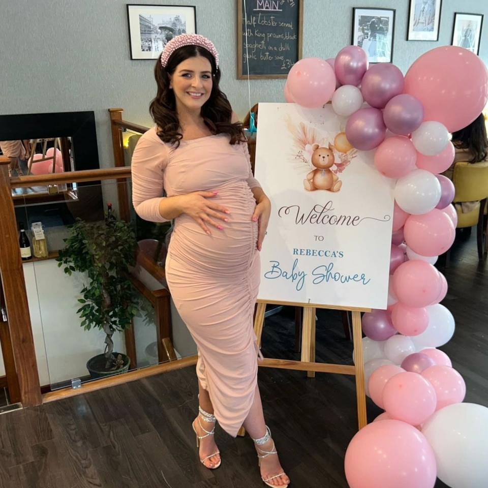 Pregnant woman at her baby shower.
