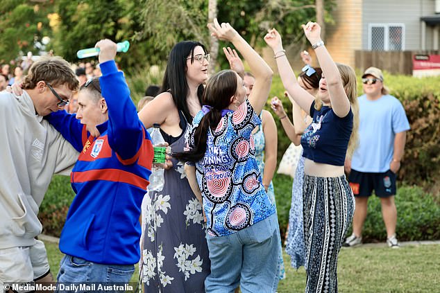 Kaylea danced with members of the Gin Gin community at the end of Sunday's vigil